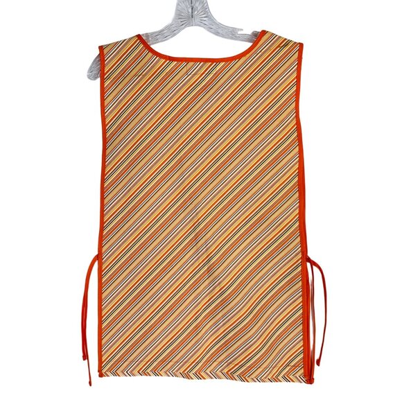 Retro 70s Angelica Striped Apron Vest Sz L Pockets Orange Yellow Kitchy Kitchen - Picture 2 of 11